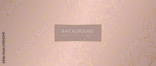 Abstract art background vector. Minimal style wallpaper with golden line art flower and botanical leaves, Organic shapes, Watercolor. Vector background for banner, poster, Web and packaging.