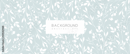 Abstract art background vector. Minimal style wallpaper with line art flower and botanical leaves, Organic shapes, Watercolor. Vector background for banner, poster, Web and packaging.