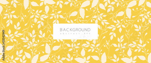 Abstract art background vector. Minimal style wallpaper with line art flower and botanical leaves, Organic shapes, Watercolor. Vector background for banner, poster, Web and packaging.