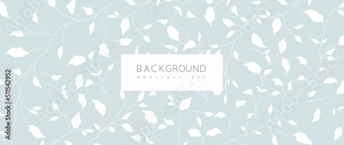Abstract art background vector. Minimal style wallpaper with line art flower and botanical leaves, Organic shapes, Watercolor. Vector background for banner, poster, Web and packaging.