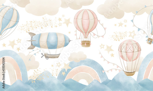 Stampa su tela Wallpaper with Hot Air Balloons