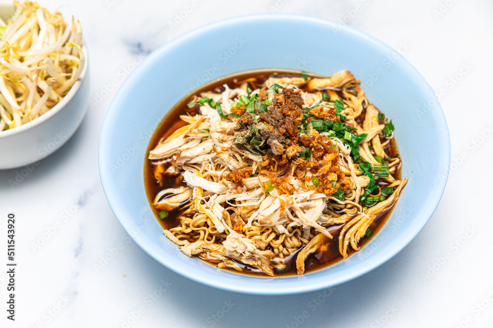 Stewed Chicken Noodle in Brown Soup Bowl - thai food style