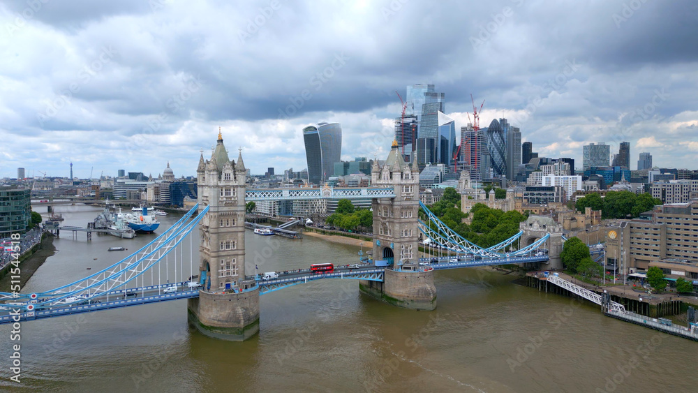 Aeril view over famous Tower Bridge in London - travel photography
