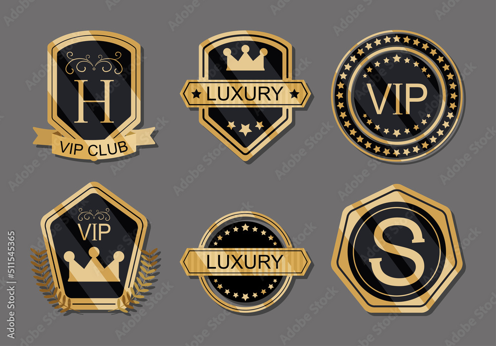 golden vip badges set