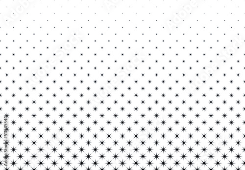 Geometric pattern of black stars on a white background.Seamless in one direction.Option with a short fade out.26 figures in hight
