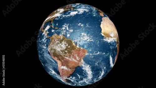 The earth rotates on alpha channel background in seamless loop.