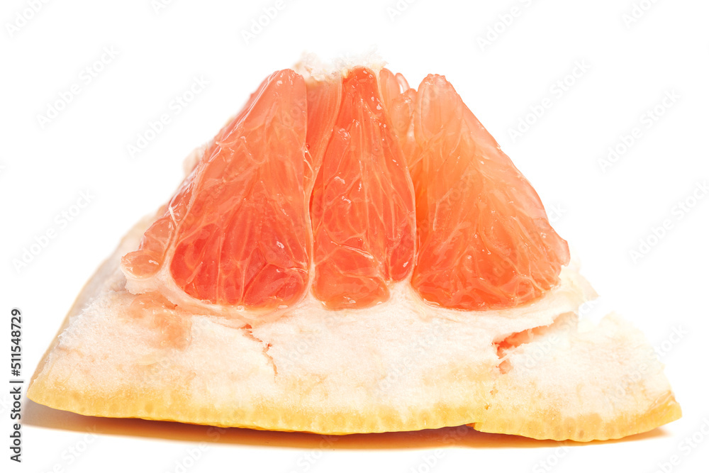 slice of fresh grapefruit isolated on white background