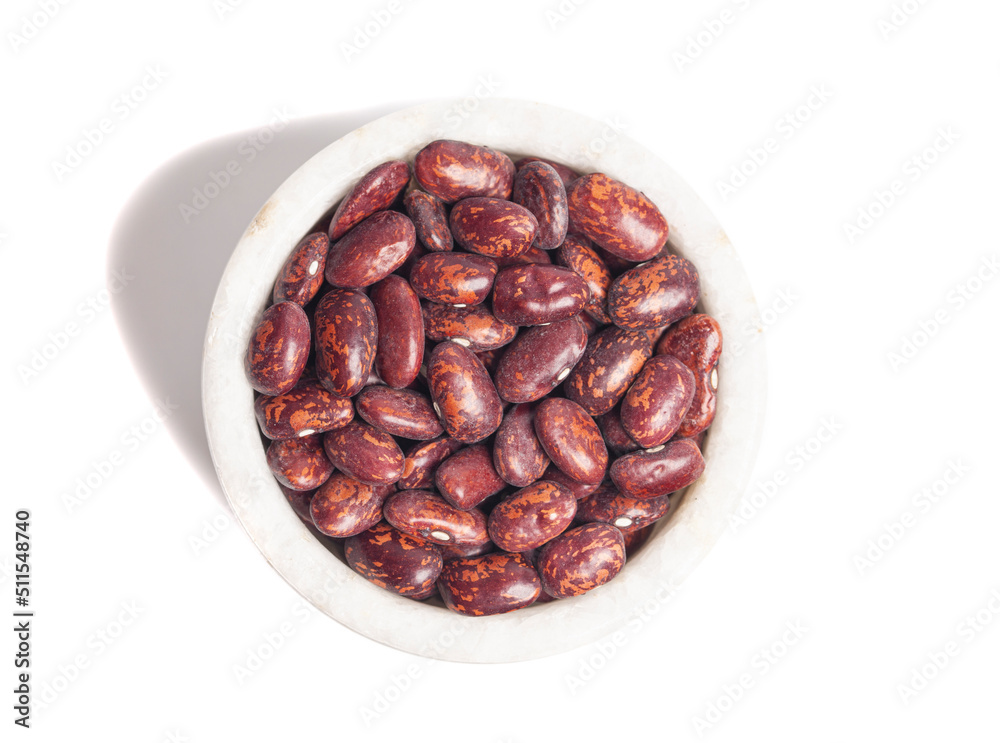 Top view of red beans in marble bowl isolated on white background. Top view of red beans in marble bowl isolated on white background.