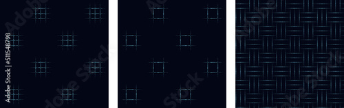 Abstract geometric line shape motif pattern seamless backgrounds set.