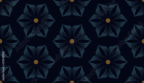 Elegant floral pattern abstract flowers motif seamless classic blue background. Modern fabric design textile swatch ladies dress all over print block.