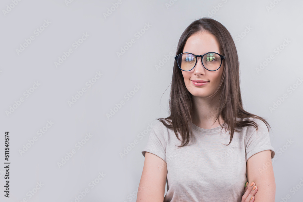 portrait of a beautiful young woman with glasses with a beautiful smile portrait of a beautiful young woman with glasses with a beautiful smile