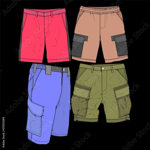 bundle set short pants color block drawing vector, bundle set  short pants in a sketch style, trainers template, vector Illustration.
