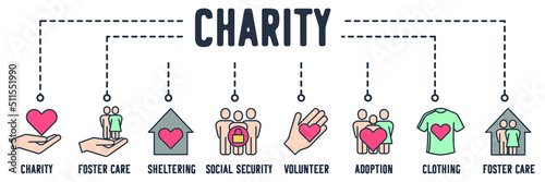 charity web icon. charity, foster care, sheltering, social security, volunteer, adoption, clothing donation vector illustration concept.