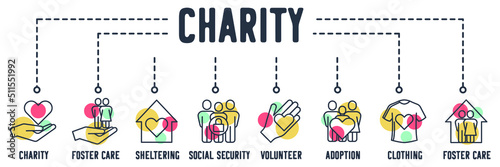 charity web icon. charity, foster care, sheltering, social security, volunteer, adoption, clothing donation vector illustration concept.