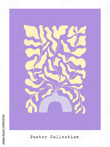 Abstract groovy floral posters. Modern trendy Matisse minimal style. Hand drawn design for wallpaper, wall decor, print, postcard, cover, template, banner.