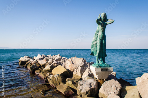 La statua della Mula de Trieste lungomare di Barcola, frazione di Trieste, dove passa la seconda tappa della Via Flavia, , cammino che segue la costa del Friuli Venezia Giulia da Lazzaretto ad Aquilei photo