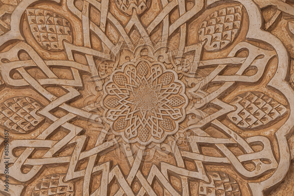 Arab background remanding to Islam culture. Design created using droste effect on a 13th century architectural detail in a mosque.