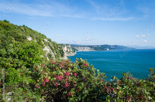 La costa del golfo di Trieste vista dal sentiero Rilke lungo la Via Flavia, cammino che segue la costa del Friuli Venezia Giulia da Lazzaretto ad Aquileia