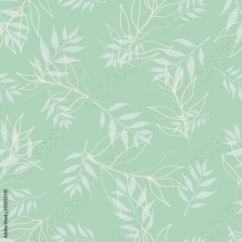 Abstract pattern with branches. Yellow on green. Vector illustration. © Ekaterina
