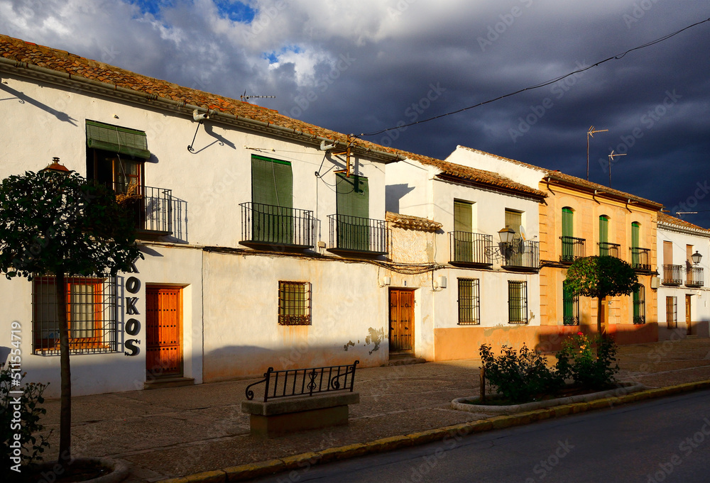traditional architecture, Plaza de San Juan, San Juan square , Villanueva de los Infantes, Don Quixote route, Ciudad Real, Castile La Mancha, Castilla-La Mancha, Spain, Europe