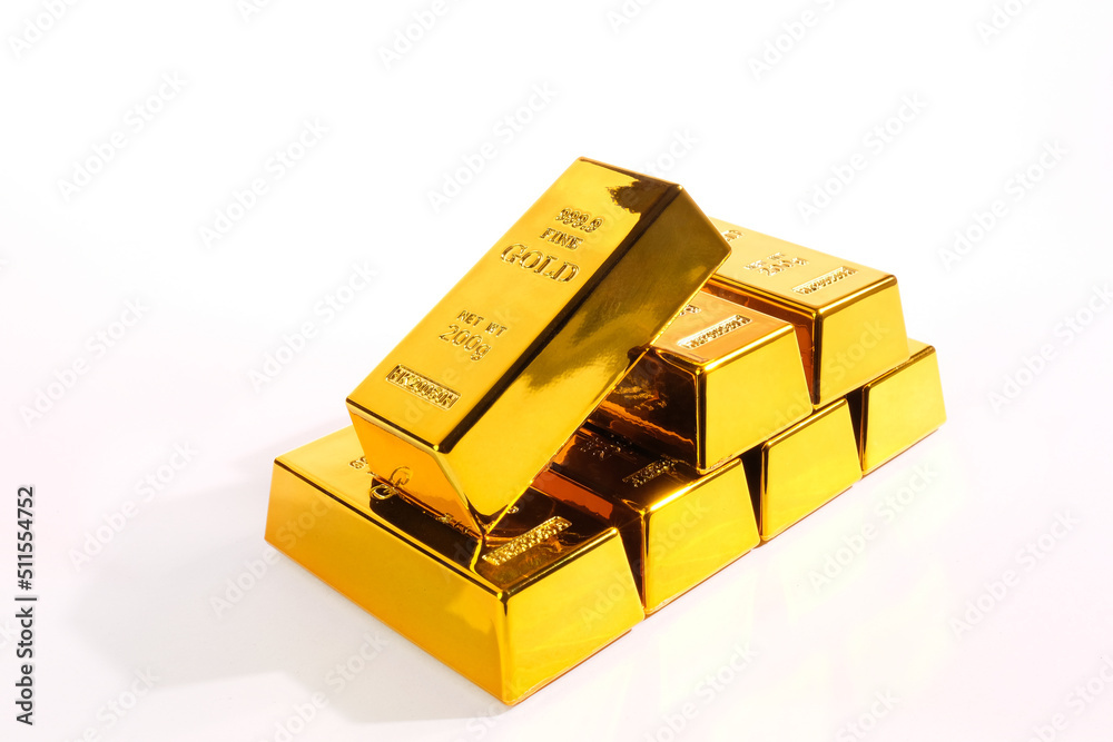 Gold bars on a white background, Business and Financial concepts. Gold bars on a white background, Business and Financial concepts.