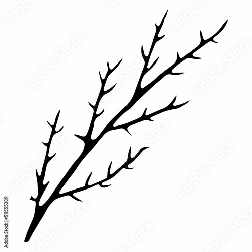 Black and White Hand Drawn Flower Leaves Silhouette Isolated on White Background