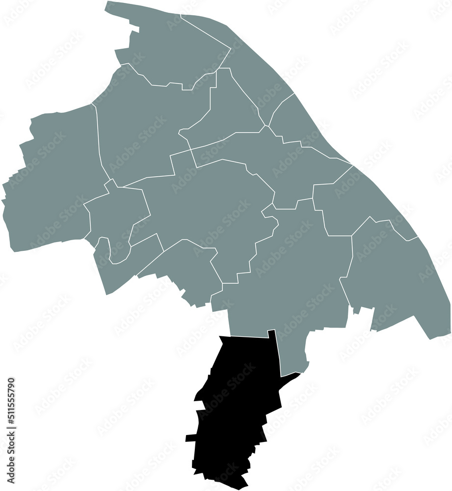 Fototapeta premium Black flat blank highlighted location map of the EBERSHEIM DISTRICT inside gray administrative map of Mainz, Germany