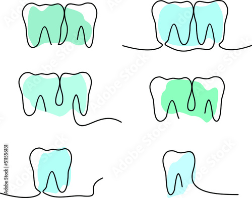 Vector illustration of a tooth drawn in one line. Vector tooth continuous line.