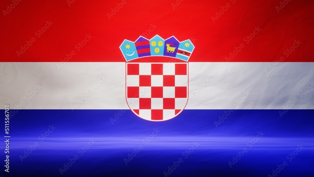 Studio backdrop with draped flag of Croatia for presentation or product display. 3D rendering