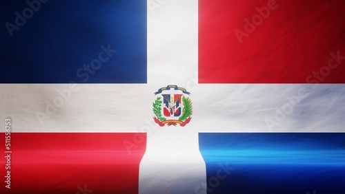 Free Download Studio backdrop with draped flag of the Dominican Republic for presentation or product display. 3D rendering - GFXLoad