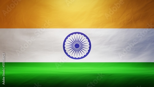 Studio backdrop with draped flag of India for presentation or product display. 3D rendering