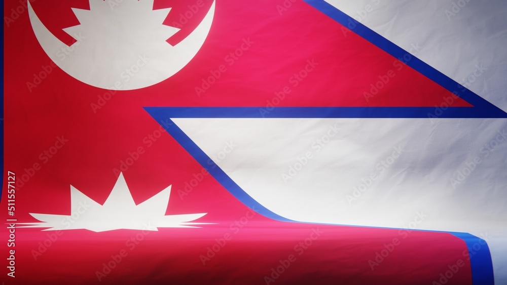 Obraz premium Studio backdrop with draped flag of Nepal for presentation or product display. 3D rendering