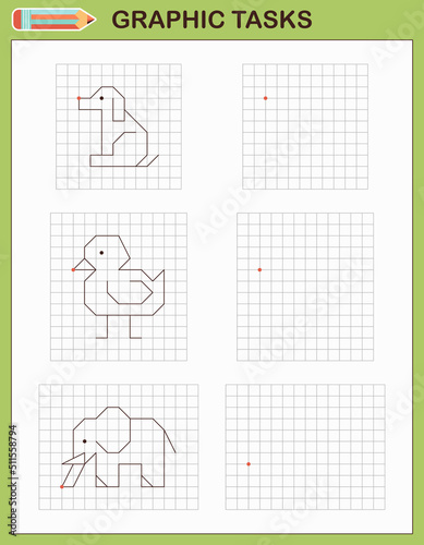 Graphic tasks by cells. Educational games for kids