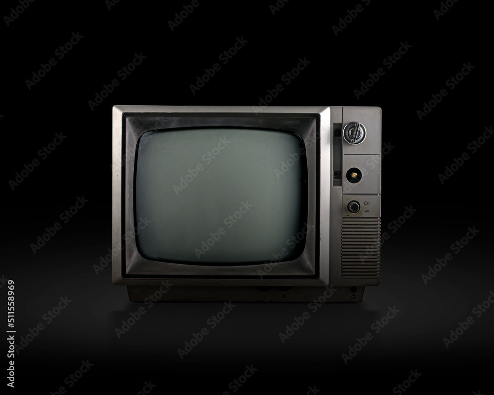 retro old television on black background