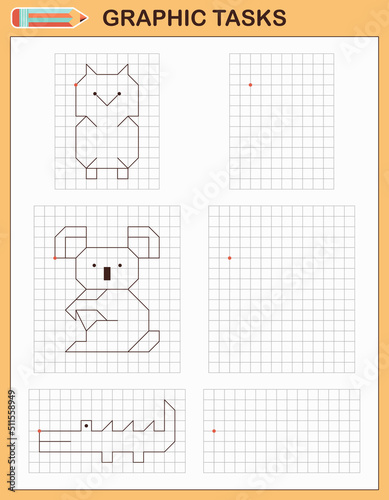 Graphic tasks by cells. Educational games for kids