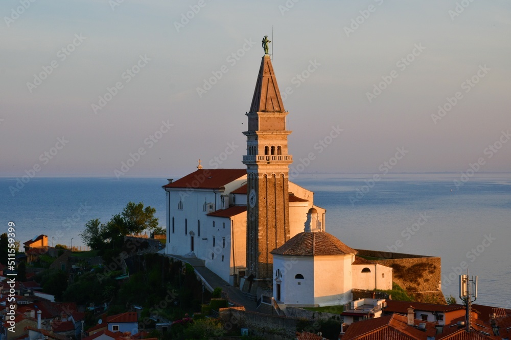 Obraz premium View of the St. George's Parish Church in Piran, Istria, Slovenia