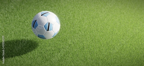 Football or soccer ball design with flag of Botswana against grass pitch backdrop. 3D rendering