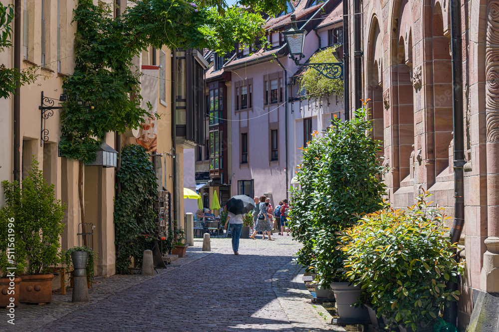 Fototapeta premium Romantic alley at archiepiscopal ordinariate in the old town of Freiburg im Breisgau. Baden Wuerttemberg, Germany, Europe