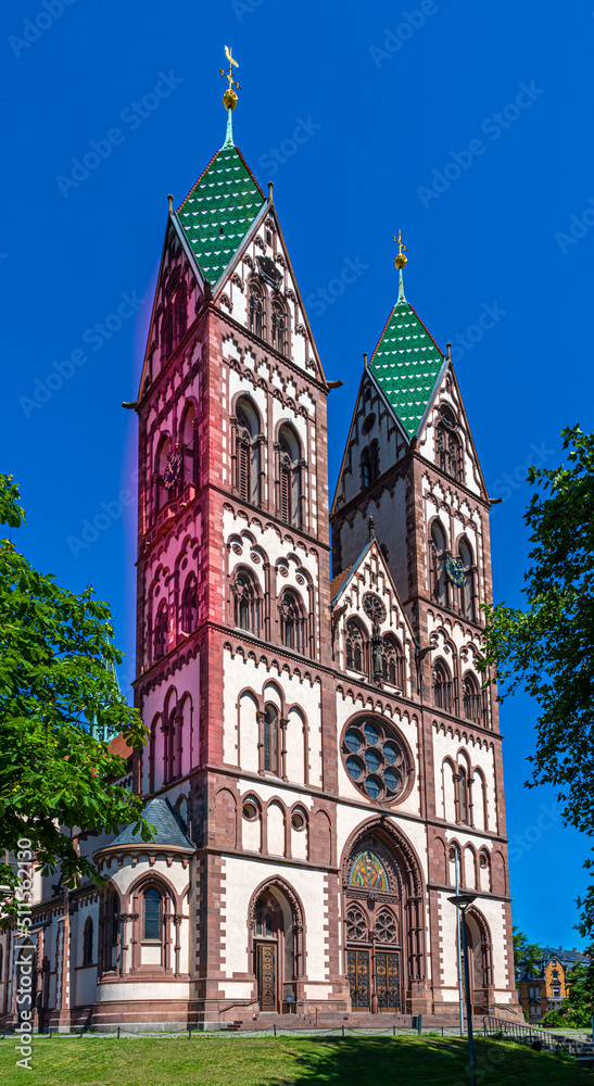 Fototapeta premium Beautiful Herz-Jesu or Heart of Jesus church in Freiburg im Breisgau city. Baden-Wuerttemberg, Germany, Europe