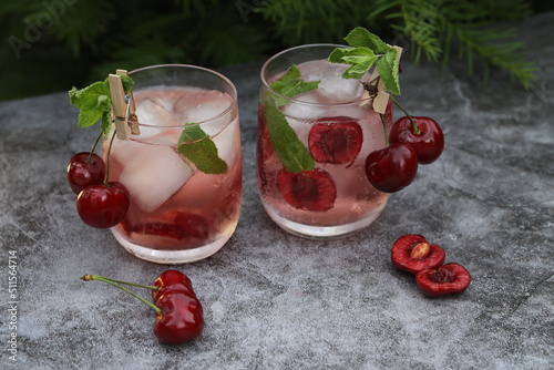 cold drink with cherry and mint