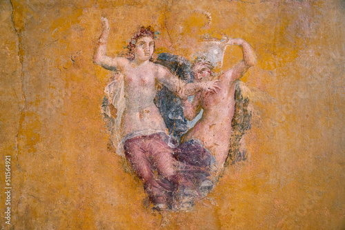 Fotografie Roman Pompeian fresco representing mitolgical figures