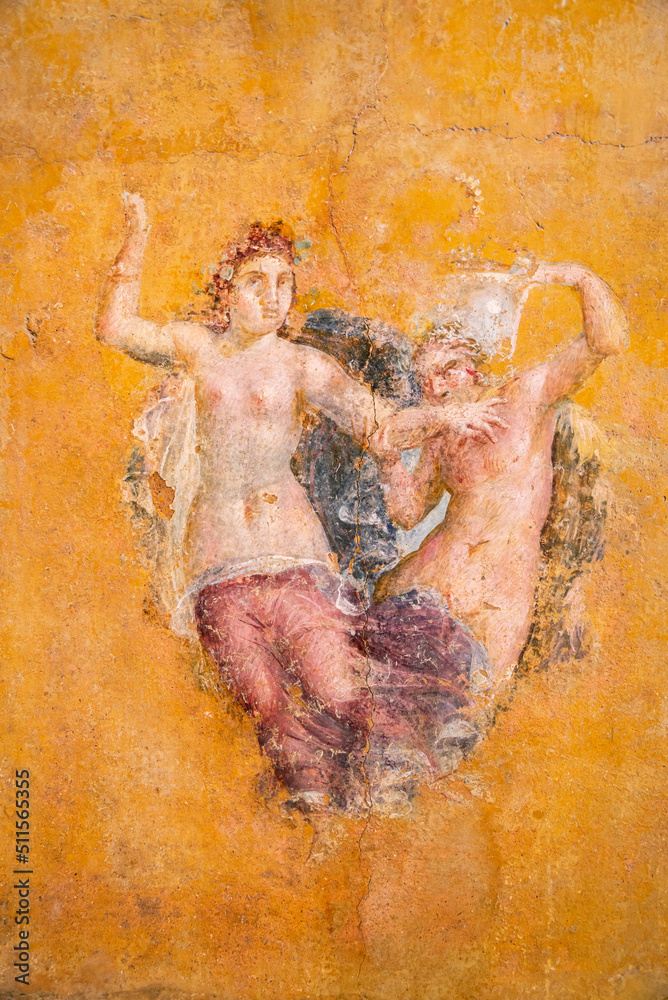 Naklejka premium Roman Pompeian fresco representing mitolgical figures