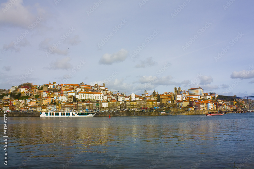 Panorama of Old Town (Ribeira district) and river Duoro in Porto	