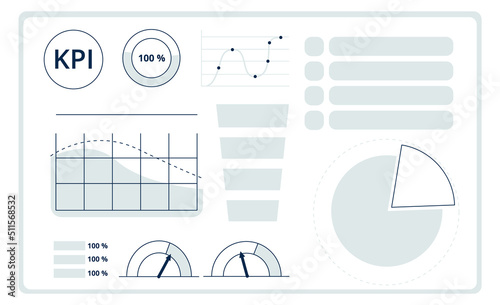 Perfomance analysis dashboard elements. Kpi data icons