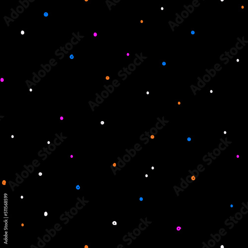 Seamless vector background with colorful confetti on a black background.
