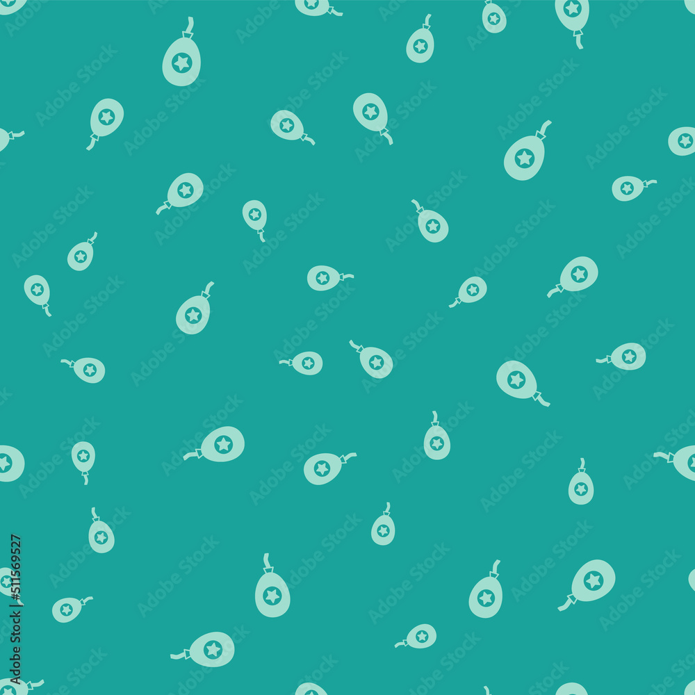 Green Balloons with ribbon icon isolated seamless pattern on green background. Vector