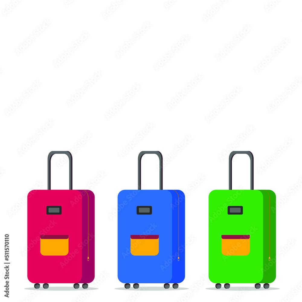 travel stroller suitcase bag isolated vector, luggage illustration that symbolize travelling and getting new emotions, suitcase with pockets isolated on white background vector illustration travel stroller suitcase bag isolated vector, luggage illustration that symbolize travelling and getting new emotions, suitcase with pockets isolated on white background vector illustration