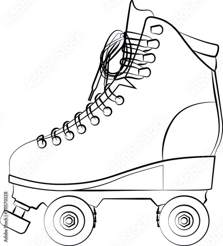 Roller skates shoes derby, Boots retro old school sport. Contour lines drawn, drawing