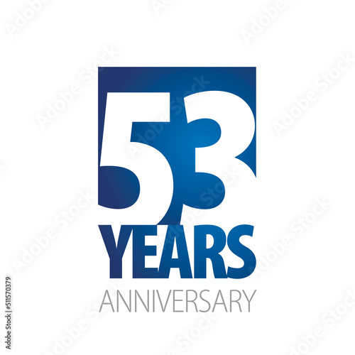 53 Years Anniversary negative space numbers blue white logo icon banner