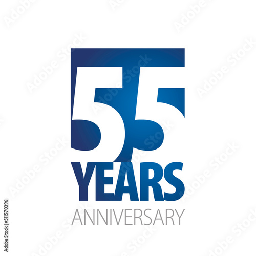 55 Years Anniversary negative space numbers blue white logo icon banner